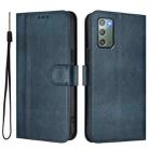 For Samsung Galaxy Note20 Line Splicing Buckle Retro Leather Phone Case(Dark Blue) - 2