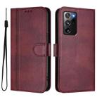For Samsung Galaxy Note20 Ultra Line Splicing Buckle Retro Leather Phone Case(Wine Red) - 2
