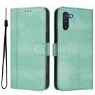 For Samsung Galaxy Note10 Line Splicing Buckle Retro Leather Phone Case(Mint Green) - 2