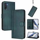 For Samsung Galaxy Note10 Line Splicing Buckle Retro Leather Phone Case(Dark Green) - 1