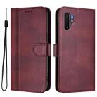 For Samsung Galaxy Note10+ Line Splicing Buckle Retro Leather Phone Case(Wine Red) - 2