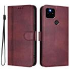 For Google Pixel 5a 5G Line Splicing Buckle Retro Leather Phone Case(Wine Red) - 2
