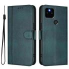 For Google Pixel 5a 5G Line Splicing Buckle Retro Leather Phone Case(Dark Green) - 2
