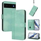 For Google Pixel 6 Line Splicing Buckle Retro Leather Phone Case(Mint Green) - 1