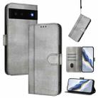 For Google Pixel 6 Line Splicing Buckle Retro Leather Phone Case(Grey) - 1