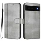 For Google Pixel 6 Line Splicing Buckle Retro Leather Phone Case(Grey) - 2