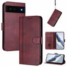 For Google Pixel 6 Line Splicing Buckle Retro Leather Phone Case(Wine Red) - 1