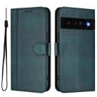 For Google Pixel 6 Pro Line Splicing Buckle Retro Leather Phone Case(Dark Green) - 2