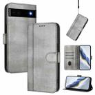 For Google Pixel 6a Line Splicing Buckle Retro Leather Phone Case(Grey) - 1