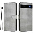 For Google Pixel 6a Line Splicing Buckle Retro Leather Phone Case(Grey) - 2