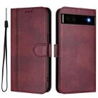 For Google Pixel 6a Line Splicing Buckle Retro Leather Phone Case(Wine Red) - 2