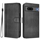 For Google Pixel 7 Line Splicing Buckle Retro Leather Phone Case(Black) - 2