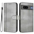 For Google Pixel 7 Line Splicing Buckle Retro Leather Phone Case(Grey) - 2
