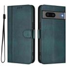 For Google Pixel 7 Line Splicing Buckle Retro Leather Phone Case(Dark Green) - 2