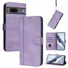 For Google Pixel 7 Line Splicing Buckle Retro Leather Phone Case(Purple) - 1