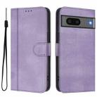 For Google Pixel 7 Line Splicing Buckle Retro Leather Phone Case(Purple) - 2