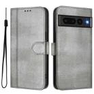 For Google Pixel 7 Pro Line Splicing Buckle Retro Leather Phone Case(Grey) - 2