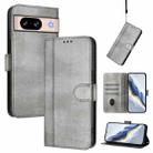 For Google Pixel 8 Line Splicing Buckle Retro Leather Phone Case(Grey) - 1