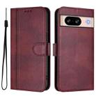 For Google Pixel 8 Line Splicing Buckle Retro Leather Phone Case(Wine Red) - 2