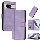 For Google Pixel 8 Line Splicing Buckle Retro Leather Phone Case(Purple) - 1