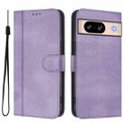 For Google Pixel 8 Line Splicing Buckle Retro Leather Phone Case(Purple) - 2