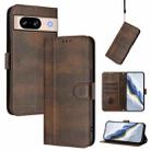 For Google Pixel 8 Line Splicing Buckle Retro Leather Phone Case(Brown) - 1