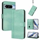 For Google Pixel 8 Pro Line Splicing Buckle Retro Leather Phone Case(Mint Green) - 1