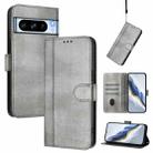 For Google Pixel 8 Pro Line Splicing Buckle Retro Leather Phone Case(Grey) - 1