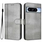 For Google Pixel 8 Pro Line Splicing Buckle Retro Leather Phone Case(Grey) - 2