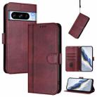 For Google Pixel 8 Pro Line Splicing Buckle Retro Leather Phone Case(Wine Red) - 1