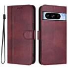 For Google Pixel 8 Pro Line Splicing Buckle Retro Leather Phone Case(Wine Red) - 2