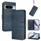 For Google Pixel 8 Pro Line Splicing Buckle Retro Leather Phone Case(Dark Blue) - 1