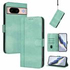 For Google Pixel 8a Line Splicing Buckle Retro Leather Phone Case(Mint Green) - 1