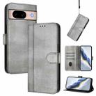 For Google Pixel 8a Line Splicing Buckle Retro Leather Phone Case(Grey) - 1