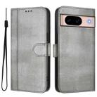For Google Pixel 8a Line Splicing Buckle Retro Leather Phone Case(Grey) - 2