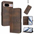 For Google Pixel 8a Line Splicing Buckle Retro Leather Phone Case(Brown) - 1