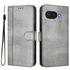For Google Pixel 9a Line Splicing Buckle Retro Leather Phone Case(Grey) - 2