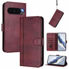 For Google Pixel 10 / 10 Pro / Pixel 9 / 9 Pro Line Splicing Buckle Retro Leather Phone Case(Wine Red) - 1