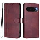 For Google Pixel 10 / 10 Pro / Pixel 9 / 9 Pro Line Splicing Buckle Retro Leather Phone Case(Wine Red) - 2