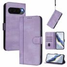 For Google Pixel 10 / 10 Pro / Pixel 9 / 9 Pro Line Splicing Buckle Retro Leather Phone Case(Purple) - 1