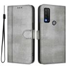 For TCL 20 R 5G / TCL 20 AX 5G / TCL Bremen 5G Line Splicing Buckle Retro Leather Phone Case(Grey) - 2