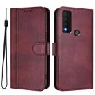 For TCL 30 XE 5G / TCL 30 V 5G Line Splicing Buckle Retro Leather Phone Case(Wine Red) - 2