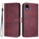 For TCL 30z T602DL Line Splicing Buckle Retro Leather Phone Case(Wine Red) - 2