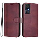 For TCL 40 SE Line Splicing Buckle Retro Leather Phone Case(Wine Red) - 2