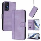 For TCL 40 SE Line Splicing Buckle Retro Leather Phone Case(Purple) - 1