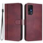 For TCL 40 XL / TCL 40 T T608DL Line Splicing Buckle Retro Leather Phone Case(Wine Red) - 2