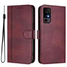 For TCL 40 R 5G Line Splicing Buckle Retro Leather Phone Case(Wine Red) - 2