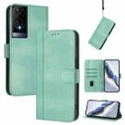 For TCL 50 XE Line Splicing Buckle Retro Leather Phone Case(Mint Green) - 1