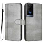 For TCL 50 XE Line Splicing Buckle Retro Leather Phone Case(Grey) - 2