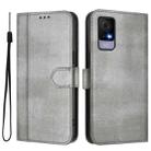 For TCL 405 / 406 / 408 Line Splicing Buckle Retro Leather Phone Case(Grey) - 2